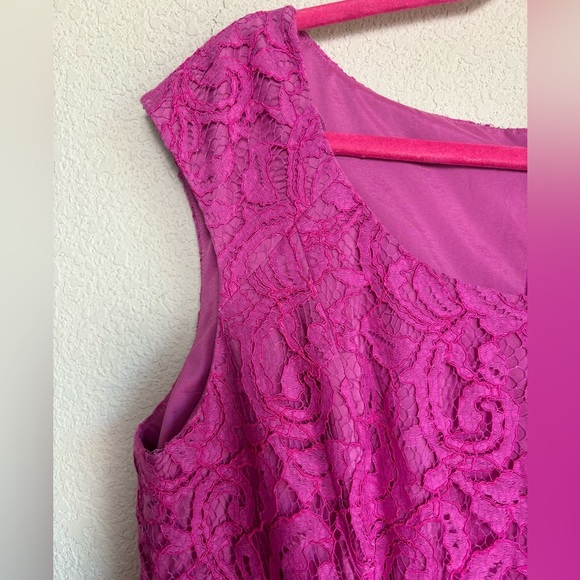 Adrianna Papell Pink Lace Overlay Round Neck Cap Sleeve Sheath Cocktail Dress 14 - Picture 7 of 10